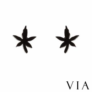 【VIA】白鋼耳釘 白鋼耳環 楓葉耳環/植物系列 小清新楓葉造型白鋼耳釘(黑色)