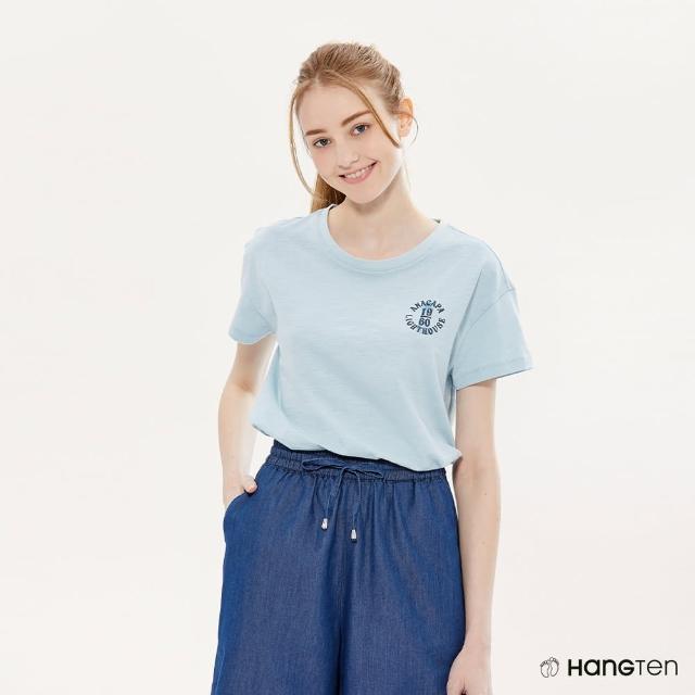 【Hang Ten】女裝-COMFORT FIT竹節棉國家公園燈塔印花短袖T恤(淺藍)