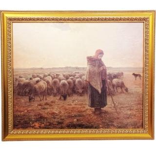 【開運陶源】驚豔米勒 田園之美 牧羊女與羊群(寧靜 祥和 平安.羅浮宮版77x66cm)