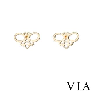 【VIA】白鋼耳釘 白鋼耳環 蜜蜂耳環/昆蟲系列 縷空線條小蜜蜂造型白鋼耳釘(金色)