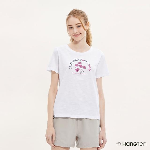 【Hang Ten】女裝-REGULAR FIT竹節棉國家公園加州罌粟印花短袖T恤(白)