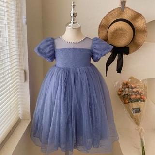 【橘魔法】藍紫蕾絲雕花珍珠領紗裙洋裝(連身洋裝 連身裙 連衣裙 裙子 女童 童裝 兒童)