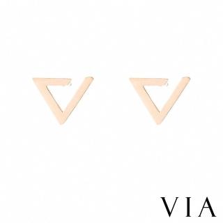 【VIA】白鋼耳釘 白鋼耳環 縷空耳環/符號系列 縷空三角線條造型白鋼耳釘(玫瑰金色)