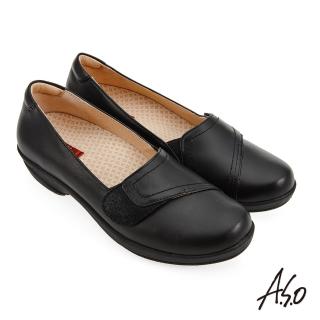 【A.S.O 阿瘦集團】健康按摩 素面中跟楔型鞋(黑色)