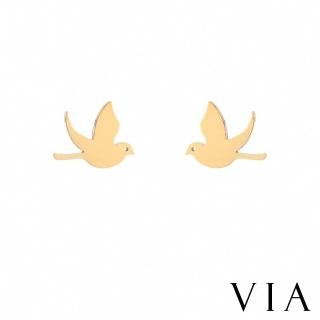 【VIA】白鋼耳釘 白鋼耳環 鴿子耳環/動物系列 飛翔鴿子造型白鋼耳釘(金色)