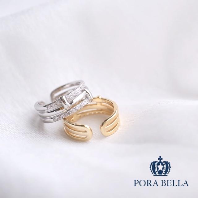 【Porabella】925純銀雙層小鋯石金色銀色戒指 小眾設計款開口式可調節 輕奢優雅戒指 RINGS