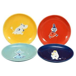 【小禮堂】Moomin 陶瓷圓盤4入組 14cm - 黃紅綠藍款(平輸品)