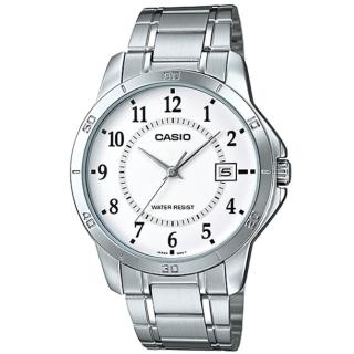 【CASIO 卡西歐】紳士簡約不鏽鋼腕錶/銀x白面(MTP-V004D-7B)
