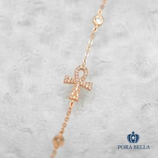 【Porabella】925純銀十字鋯石手鍊 安卡符號祈福純銀手鏈 情人節禮物 生日禮物 告白 銀飾 Bracelet