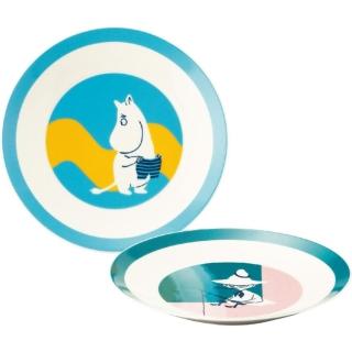 【小禮堂】Moomin 陶瓷圓盤2入組 19cm - 藍綠阿金款(平輸品)