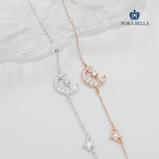 【Porabella】925純銀鋯石手鍊 設計款氣質手鏈 月亮純銀手鍊 情人節禮物 告白 銀飾 Bracelets