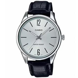 【CASIO 卡西歐】簡約風範皮革腕錶/黑x銀面(MTP-V005L-7B)