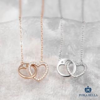 【Porabella】925純銀鋯石項鍊 雙心雙環造型 心型純銀項鍊 情人節禮物 告白 生日禮物 Necklace
