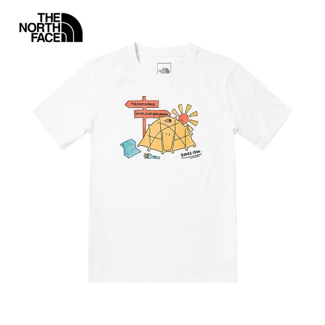 【The North Face】北面兒童白色吸濕排汗趣味帳篷印花短袖T恤｜8759FN4