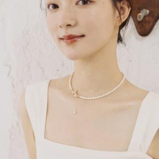 【SUMMER一夏】韓國設計新款翩翩蝴蝶微鑲鋯石珍珠時尚優雅鎖骨鍊項鍊(法式巴洛克風)