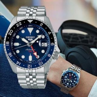 【SEIKO 精工】5 Sports GMT兩地時間機械錶 SK038 -藍x銀/42.5mm(SSK003K1 / 4R34-00A0B)