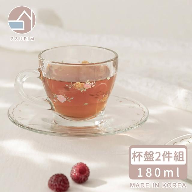 【韓國SSUEIM】古典玫瑰系列玻璃咖啡杯盤2件組(180ml)