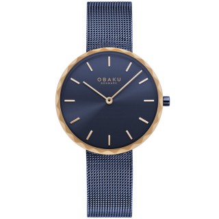 【OBAKU】知性美學米蘭時尚腕錶-藍X玫瑰金(V252LXSLML)