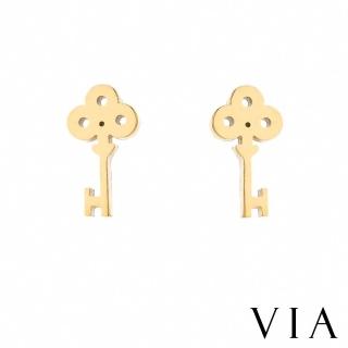 【VIA】白鋼耳釘 白鋼耳環 鑰匙耳環/時尚系列 秘密的鑰匙造型白鋼耳釘(金色)