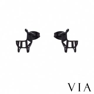【VIA】白鋼耳釘 白鋼耳環 草泥馬耳環/動物系列 可愛草泥馬造型白鋼耳釘(黑色)
