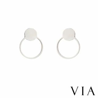 【VIA】白鋼耳釘 白鋼耳環 圈圈耳環/符號系列 圓形縷空圈圈線條幾何造型白鋼耳釘(鋼色)