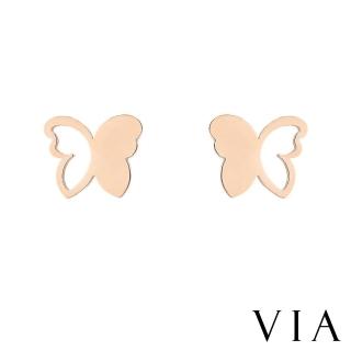 【VIA】白鋼耳釘 白鋼耳環 蝴蝶耳環/昆蟲系列 縷空意象蝴蝶造型白鋼耳釘(玫瑰金色)
