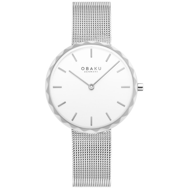 【OBAKU】知性美學米蘭時尚腕錶-銀X白(V252LXCIMC)