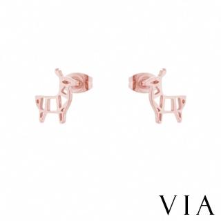 【VIA】白鋼耳釘 白鋼耳環 草泥馬耳環/動物系列 可愛草泥馬造型白鋼耳釘(玫瑰金色)