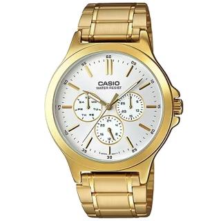 【CASIO 卡西歐】耀眼風範不鏽鋼腕錶/金x白面(MTP-V300G-7A)