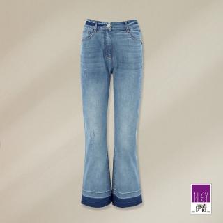 【ILEY 伊蕾】時尚漸層刷色微喇叭牛仔褲(藍色；M-XL；1231338602)