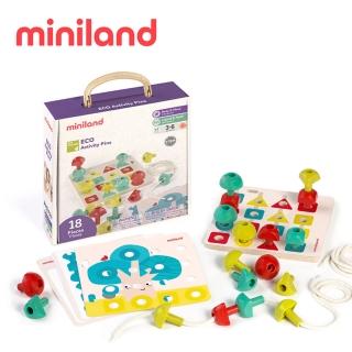 【西班牙Miniland】ECO幾何形數色&穿繩組18入(邏輯思考/創意思考)