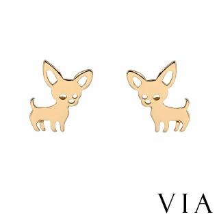 【VIA】白鋼耳釘 白鋼耳環 小狗耳環/動物系列 可愛梗犬造型白鋼耳釘(金色)