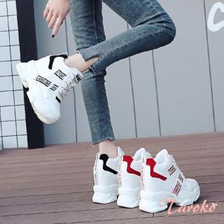 【Taroko】美式英文皮革網面厚底內增高運動鞋(2色可選)