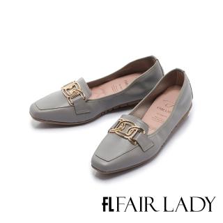 【FAIR LADY】我的旅行日記 時尚簍空飾釦小方頭平底鞋(岩灰、502641)