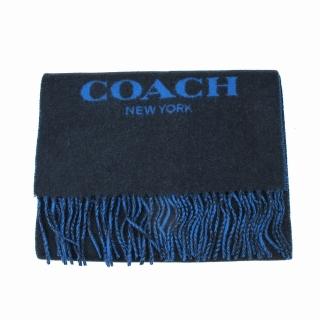 【COACH】素面雙色LOGO羊毛圍巾(藍)