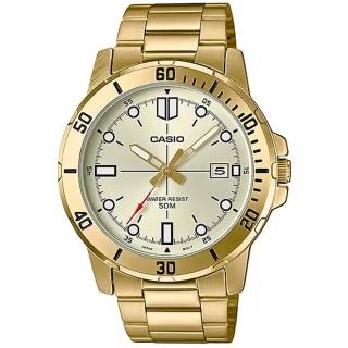 【CASIO 卡西歐】紳士耀眼不鏽鋼腕錶/金x黃面 刻度款(MTP-VD01G-9E)