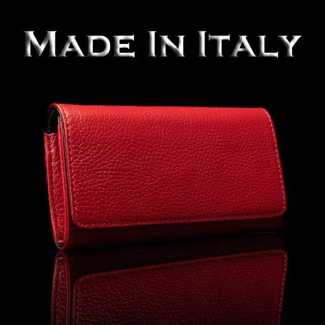 【iTa.a】100%義大利Tuscany製。100%頂級植鞣真皮革(翻蓋雙壓釦長夾-胭脂紅)
