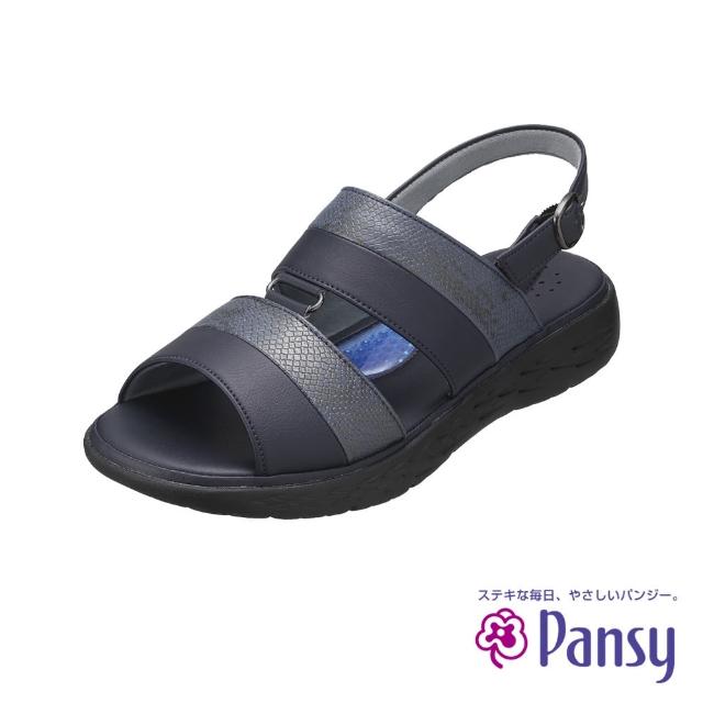 【PANSY】蛇紋壓花皮革背帶女涼鞋 海軍藍(5468)