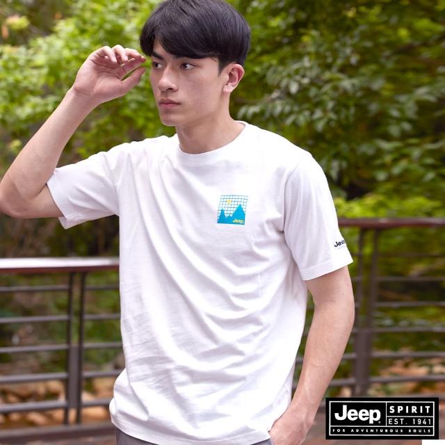【JEEP】男裝 山脈圖騰印花短袖T恤(白色)