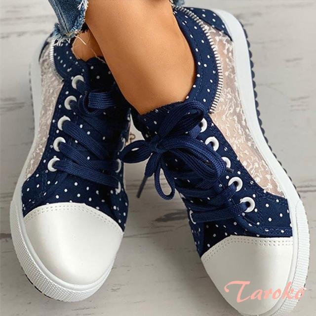 【Taroko】水玉點點網紗透氣鏤空帆布鞋(4色可選)