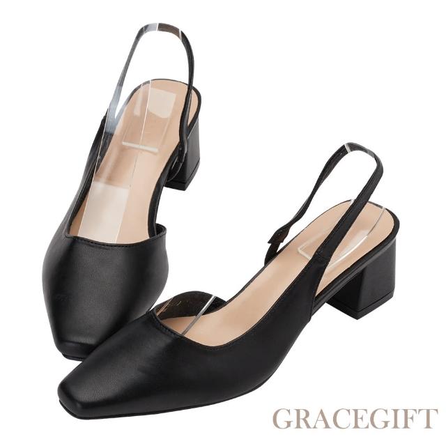 【Grace Gift】微尖頭側空中跟鞋(黑)
