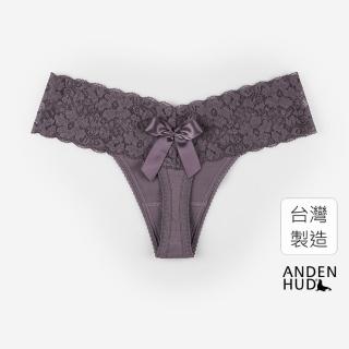 【Anden Hud】星星知我心．V蕾絲丁字褲 純棉台灣製(山嵐紫-大蝴蝶結)