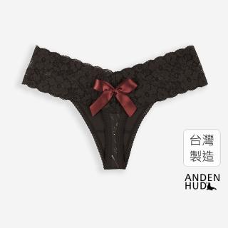 【Anden Hud】星星知我心．V蕾絲丁字褲 純棉台灣製(黃昏棕-日月星辰)