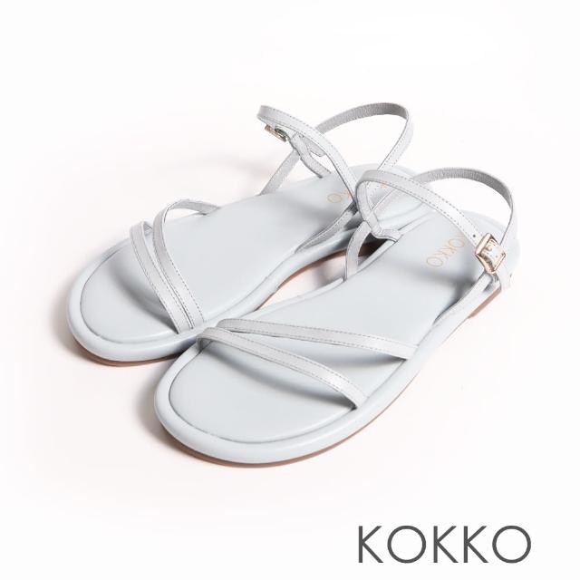 【KOKKO 集團】輕盈簡約一字細帶線條軟底涼鞋(淺藍色)