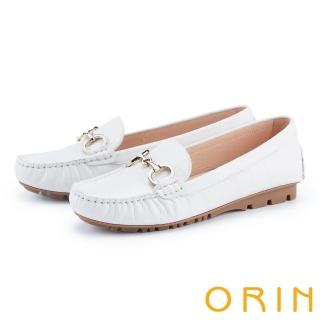 【ORIN】輕甜色系壓紋牛皮馬銜釦樂福鞋(白色)