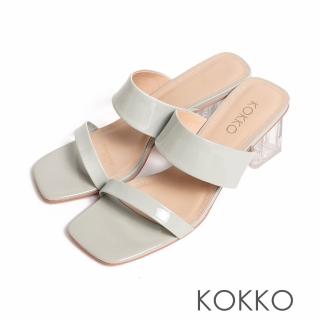 【KOKKO 集團】率性一字寬帶透明方跟涼拖鞋(淺綠色)