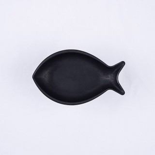 【青芳製作所】仿舊霧黑不鏽鋼魚造型餐盤22cm