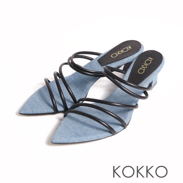 【KOKKO 集團】時尚尖頭性感細帶高跟拖鞋(牛仔深藍色)