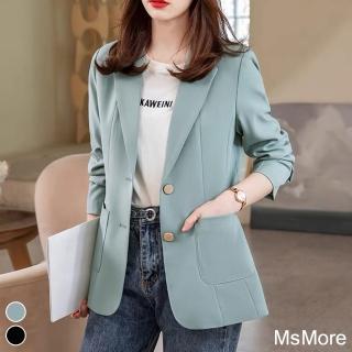 【MsMore】韓版小西外高級感炸街休閒氣質長袖短版西裝外套#115679(2色)