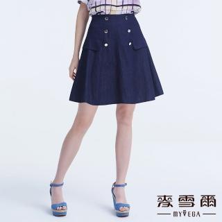 【MYVEGA 麥雪爾】高含棉排扣造型傘狀褲裙-藍